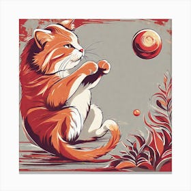 Cat Playing With A Ball Canvas Print