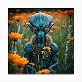 Alien In A Field Of Flowers Canvas Print