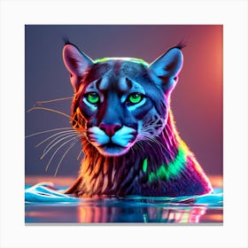 Un Puma Negro En Tonos Neon En Un Chapoteo De Ag Canvas Print