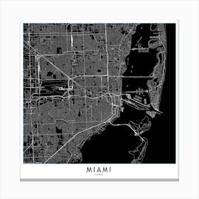 Miami Black And White Map Square Canvas Print