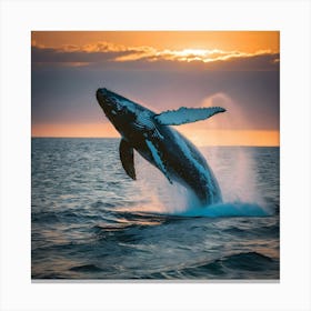 Humpback Whale Breaching At Sunset 17 Canvas Print