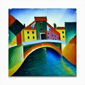 Bridge over the river surrounded by houses 16 Canvas Print