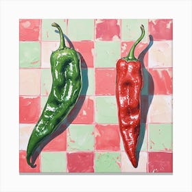 Red & Green Chillis Checkerboard 3 Canvas Print