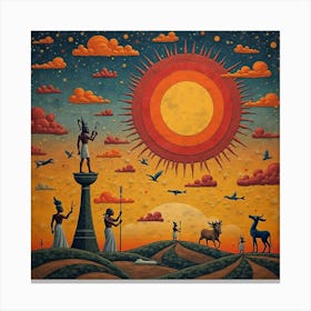 A Colorful Tapestry Depicting The Journey Of The Sun God Ra Across The Sky Canvas Print