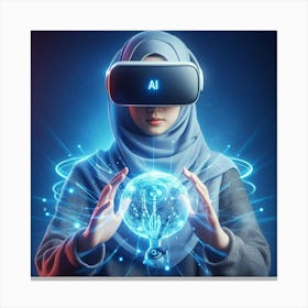 Woman In Hijab Holding Virtual Reality Headset Canvas Print