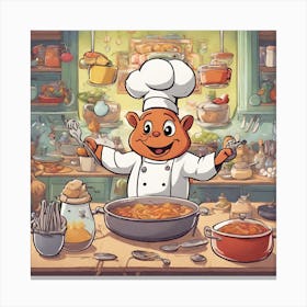 Chef Bear In The Kitchen Canvas Print