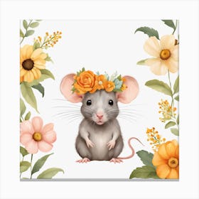 Floral Baby Rat Nursery Illustration (63) Canvas Print