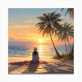 Sunset On The Seashore Canvas Print