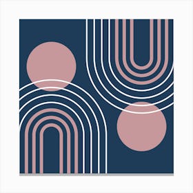 Mid Century Modern Geometric B28 In Navy Blue And Rose Gold (Rainbow And Sun Abstract) 02 Canvas Print