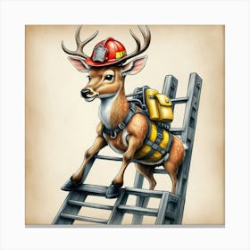 Deer On Ladder 1 Canvas Print