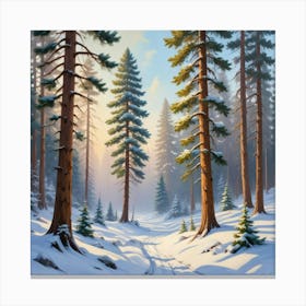 Snowy Pines paintings art print 1 Canvas Print