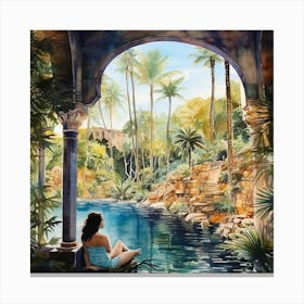 Girl By The Pool Canvas Print