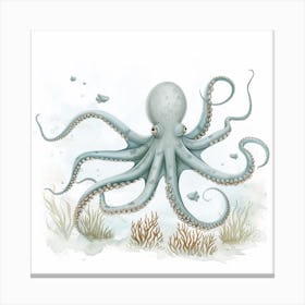 Storybook Style Octopus With Seaweed 4 Canvas Print