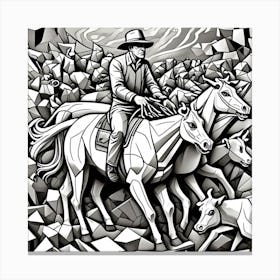 Roundup Monochrome Cubism Style Canvas Print