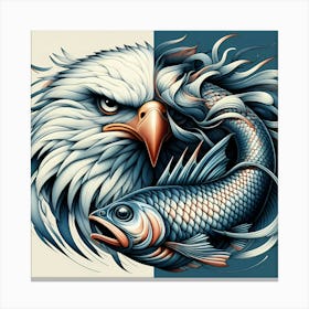 Eagle With Fish Hunter And Prey Symbiotic Illustration Canvas Print