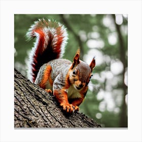 Squirrel On A Tree Trunk Canvas Print