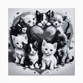 Kittens In A Heart 1 Canvas Print