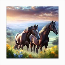 Two Horses In A Field 1 Canvas Print