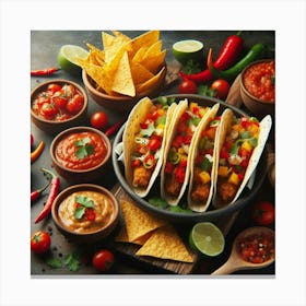 Mexican Tacos On A Table Canvas Print