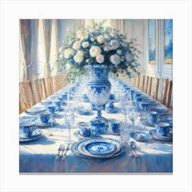 Blue And White Table Setting 1 Canvas Print