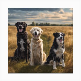 Dogs In A Field love Canvas Print