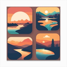 Craft An Easily Identifiable Flat Icon Logo Featuring A Valley A Tranquil River And A Warm Inviti 480806406 Canvas Print