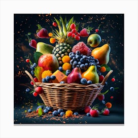 Fruit Basket On Black Background 1 Canvas Print