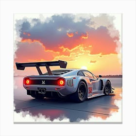 High Performance Car With A Dreamy Sunset, Watercolor Painting 1 Canvas Print