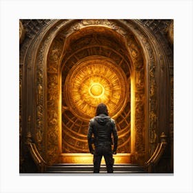 Explorer Finds A Portal To Other Universe Detailed Gold Color Touched Painting Canvas Print