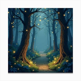 Fairy Lights Twinkling In An Enchanted Forest 1 Canvas Print