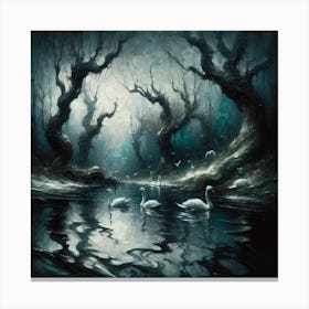 Swans In The Water Art Print Canvas Print