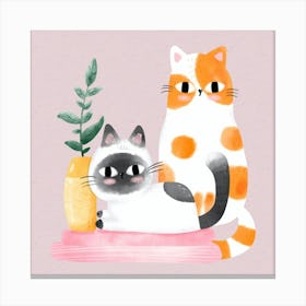 Two Cats And A Plant Canvas Print