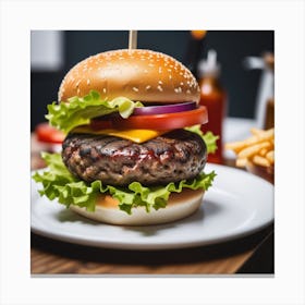 Hamburger On A Plate 50 Canvas Print