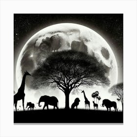 Silhouettes Of Animals At Night Canvas Print