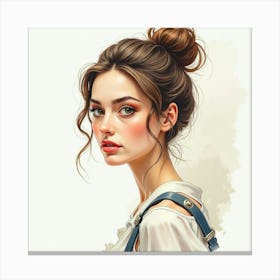 Portrait Of A French Artist In Watercolor, Capturing Elegance And Creativity 1 Canvas Print