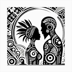 Tribal African Art Silhouette of a man and woman 3 Canvas Print