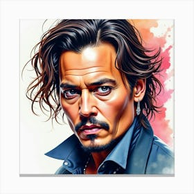 Vibrant Watercolor Of Johnny Depp With Bold Splashes Of Color, Intense Eyes Canvas Print