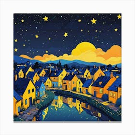 Paper Art Illustration Concept Of Heaven Night Landscape Of Village Tove Jansson Illustration Of A Girl Looking Up At The Stars (2) Canvas Print