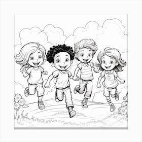 Kids Running In The Field Canvas Print