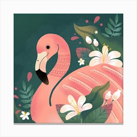 Flamingo Florals Square Canvas Print