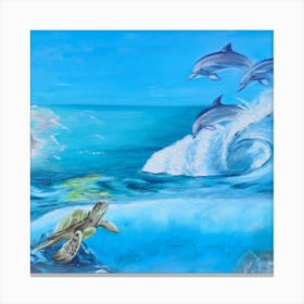Dolphins And Turtles Canvas Print