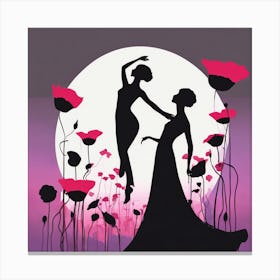 Silhouette Of Two Women Dancing Canvas Print