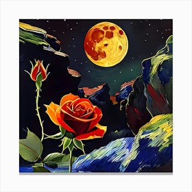 Roses And Moon Canvas Print