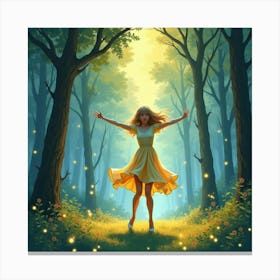 Taylor Swift Dancing In A Dreamy Watercolor Forest, With Fireflies Glowing Canvas Print