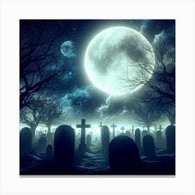 Halloween Graveyard At Night Canvas Print