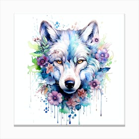 Wolf With Flowers Canvas Print