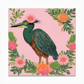 Heron With Flowers 4 Canvas Print