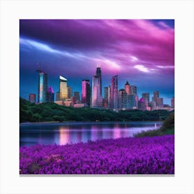 Purple City Skyline 2 Canvas Print