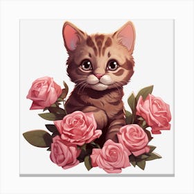 Kitten With Roses 6 Canvas Print