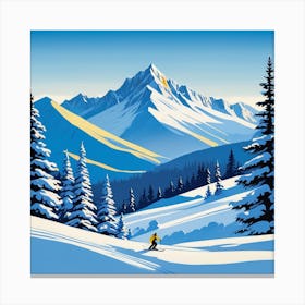 Skier In Snowy Mountains Canvas Print